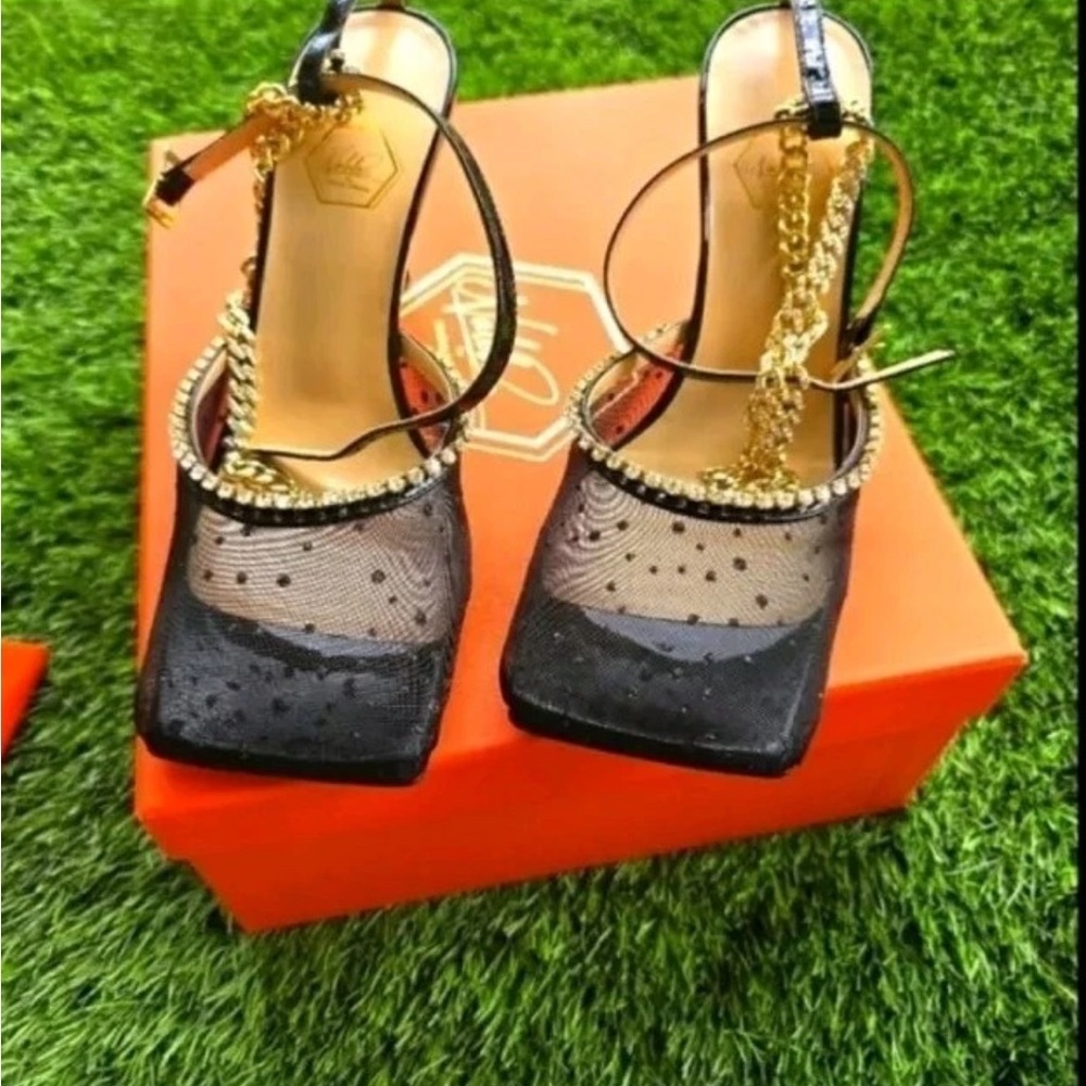 $800 Nalebe Pump Heels Sz 37 (7US) Women Stellar Crystal Embellished Mesh New